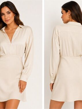 Express Cream Long-Sleeve Shirt Dress